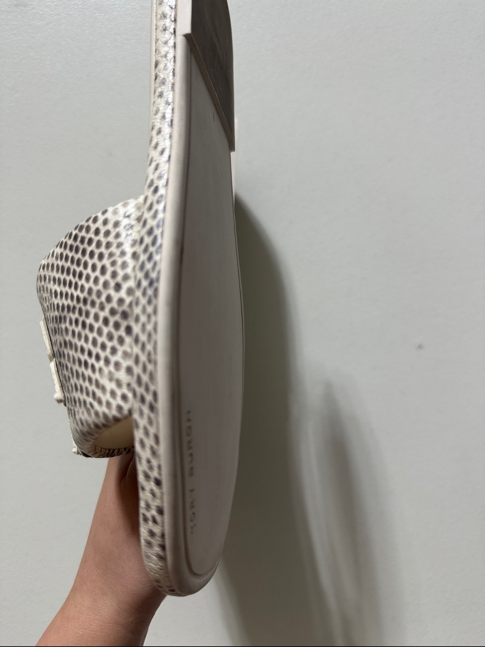 Tory Burch Cream Snake-Embossed Slide Sandals with Logo Cutout - Picture 5 of 7